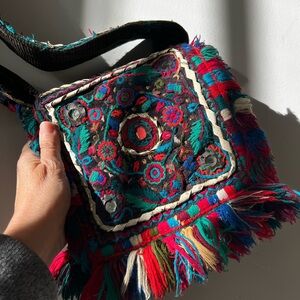 Colorful Embroidered Traditional Ethnic Bag and Cuffs Collectible Handmade